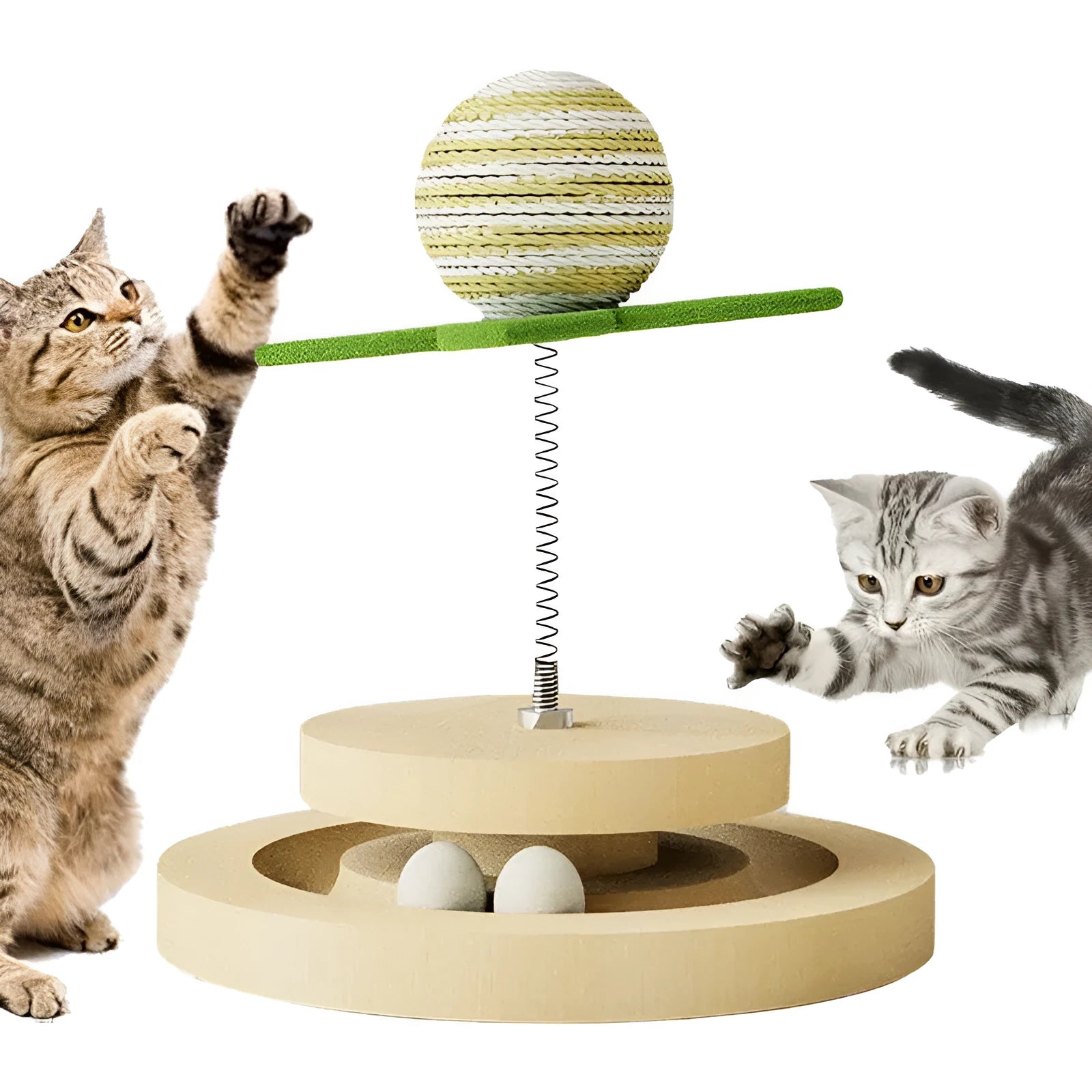 Green cat scratching pad with sisal surface and circular ball track system
