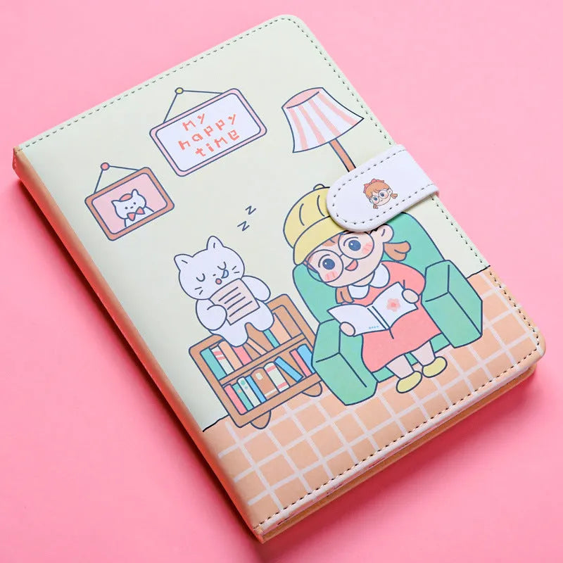 Small white Kaba Bear Hippo notebook with magnetic buckle, showing PU leather cover and compact 135mm x 185mm size.
