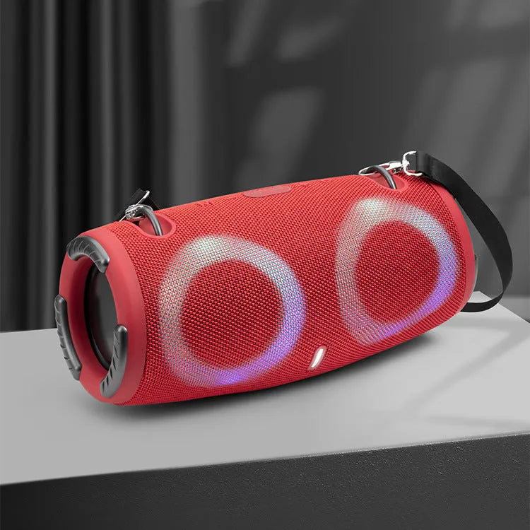 War Drum portable Bluetooth speaker with RGB coloured lights in black colour.