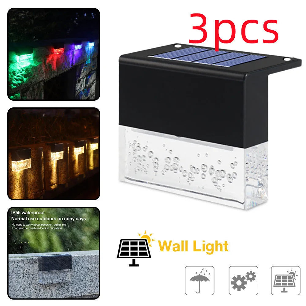 Waterproof RGB LED solar step light with warm white and colour change modes for outdoor stairs