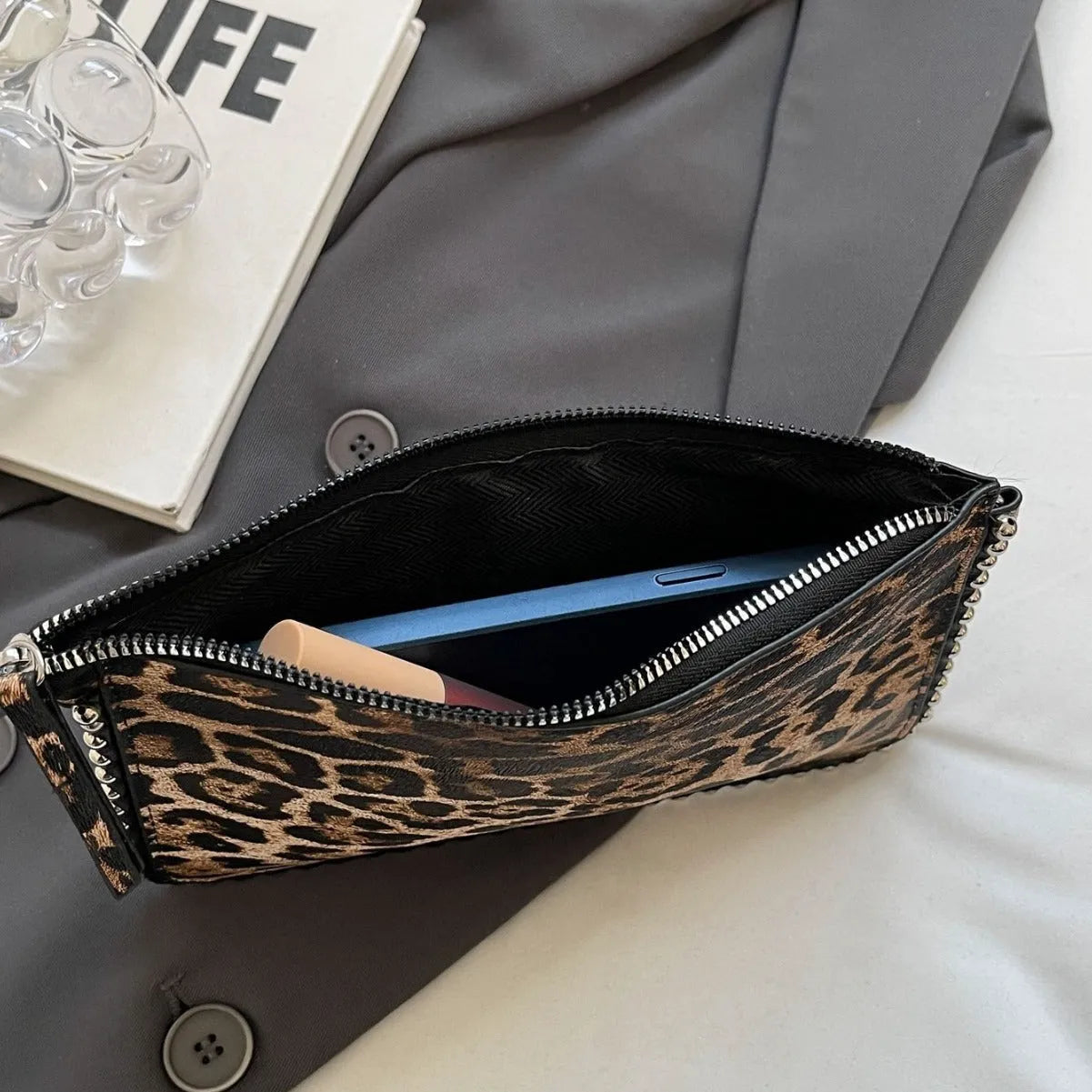 Women's square crossbody bag in PU leather with chain detail, shown in dark brown colour