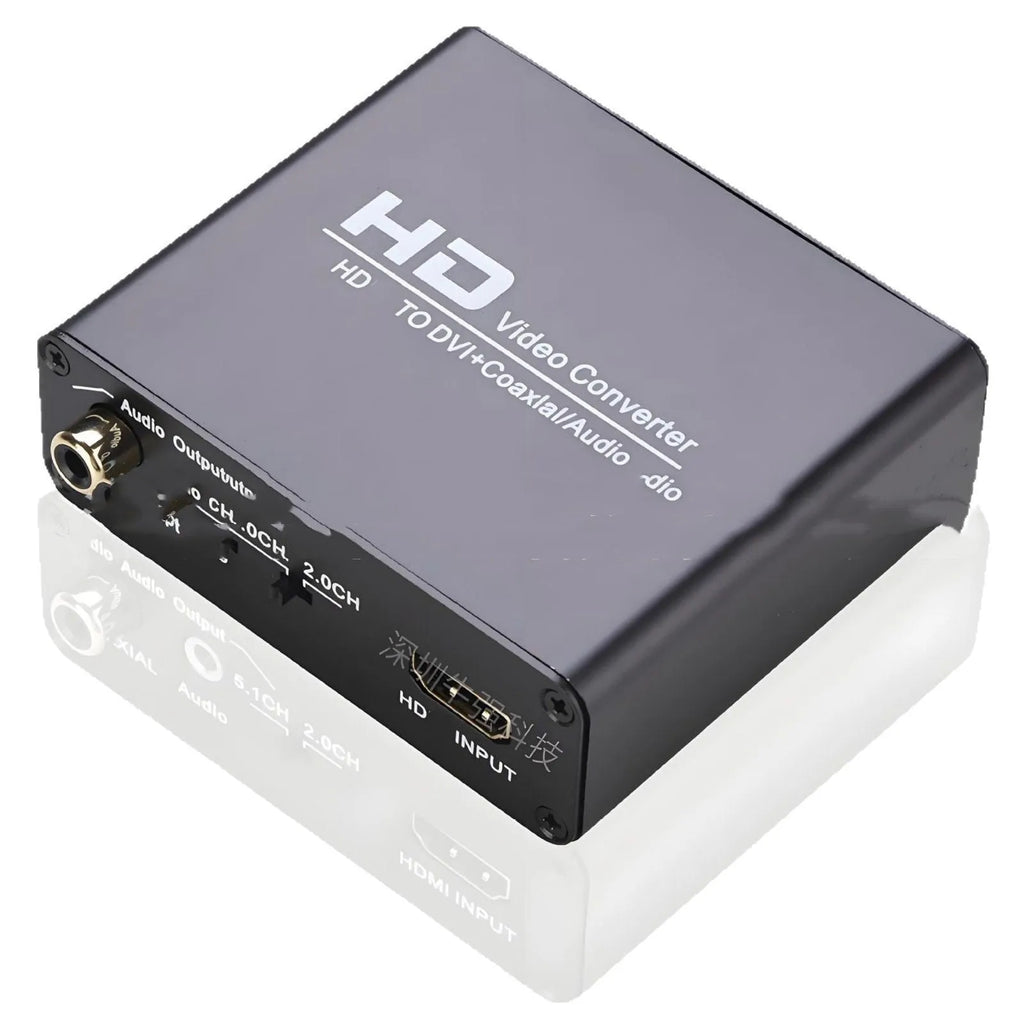 Black HDMI to DVI converter cable with coaxial audio output connector for 1080p video conversion