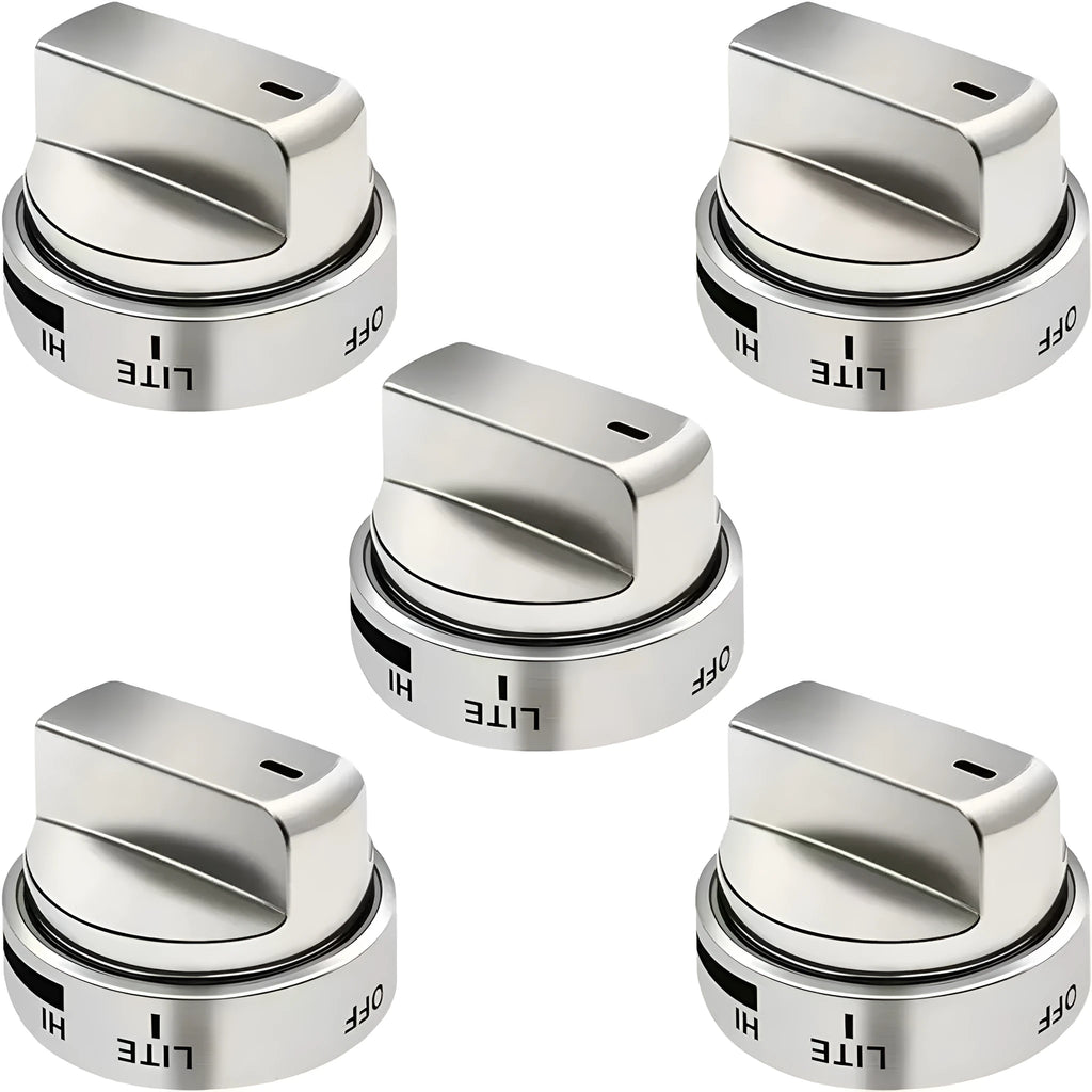 Silver metal oven stove knob assembly measuring 5.3cm in diameter