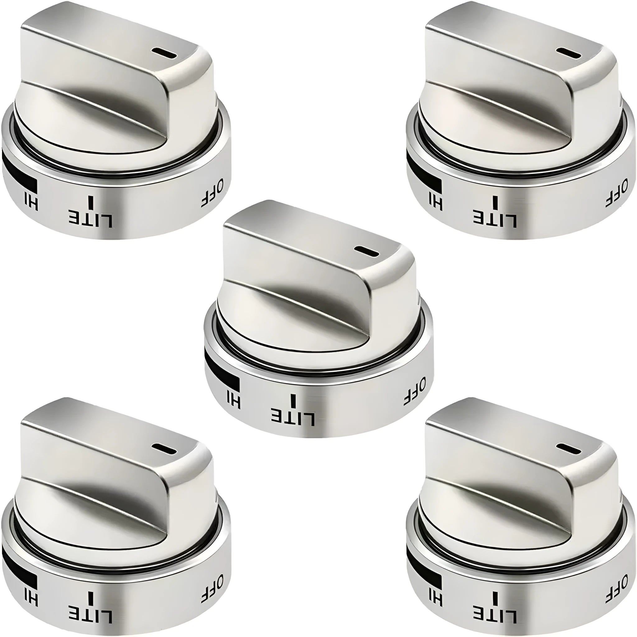 Silver metal oven stove knob assembly measuring 5.3cm in diameter