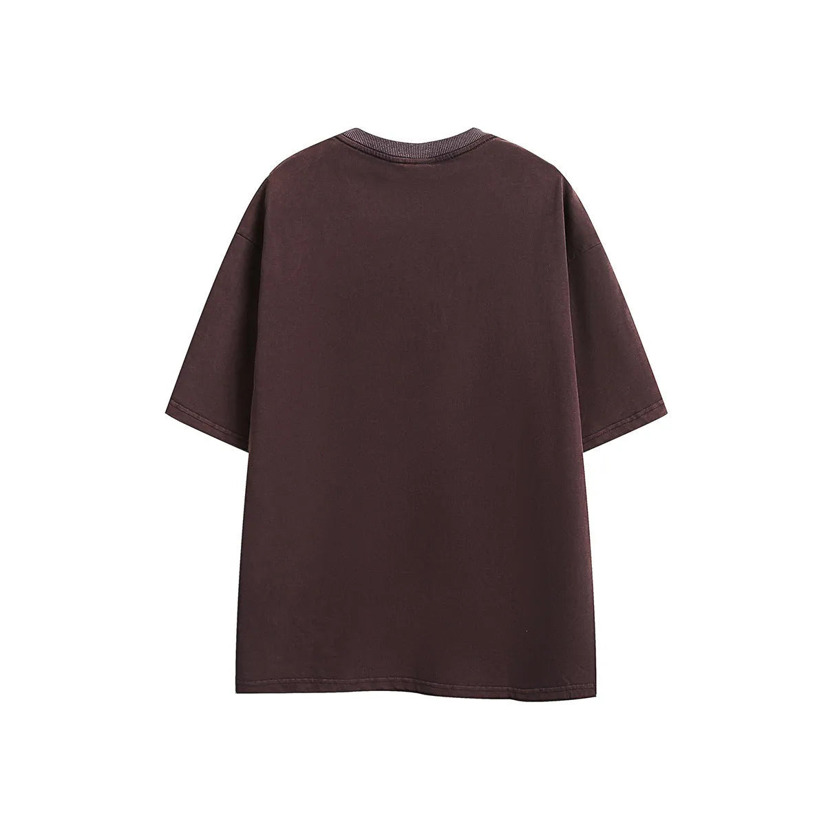 Men's purple embroidered retro cotton short-sleeve t-shirt with a loose fit on a neutral background.