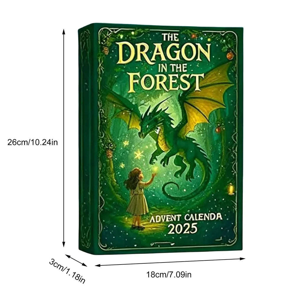 Forest Dragon advent calendar 26x18cm with printed acrylic pendants hanging on a wall