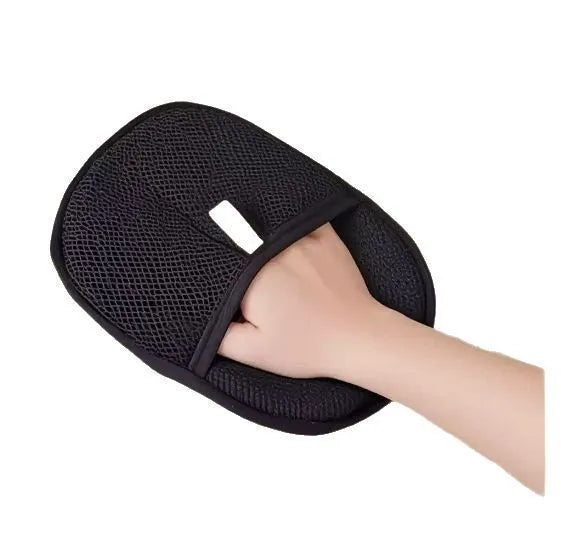 Black pet hair removal glove with silicone bristles for deshedding dogs cats rabbits