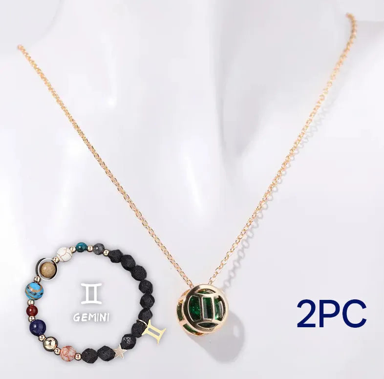 Natural stone beaded necklace and bracelet set on elastic cord.