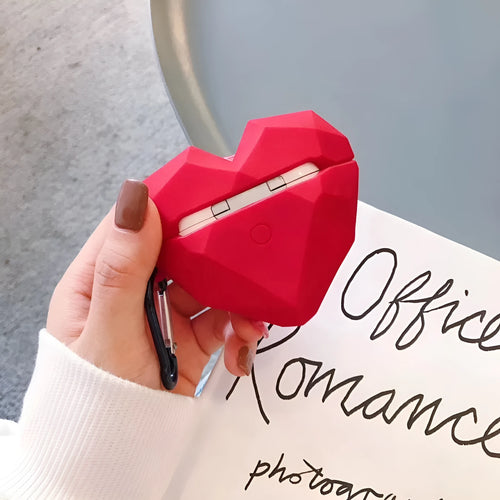 Red Diamond Love colour silicone protective case for Apple AirPods wireless headphones.