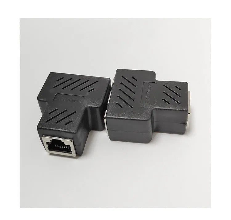 RJ45 network three-way tee splitter adapter in white, one to two Ethernet cable separator with injection moulded housing