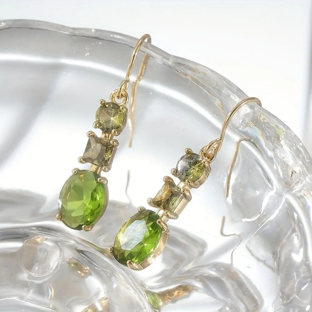 Green copper geometric earrings with quadrilateral retro Bohemian design
