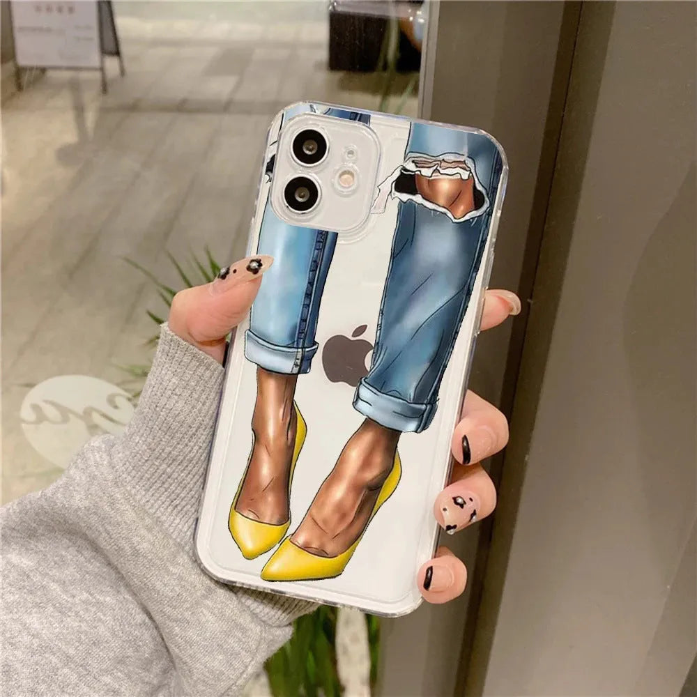 Cute braid bikini girl TPU phone case for iPhone with soft shell and fall protection design.