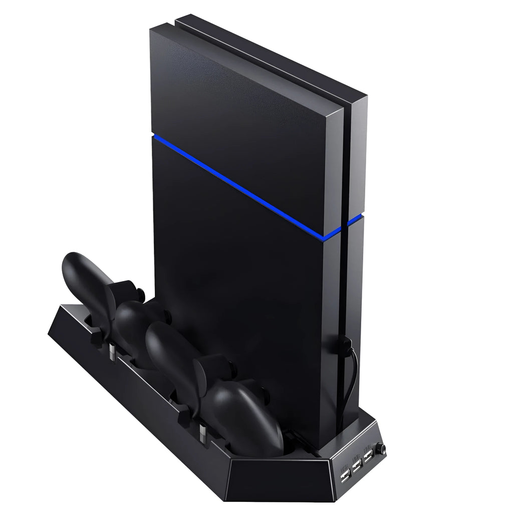 Black plastic multi-function charger for PS4 original host with charging and cooling fan