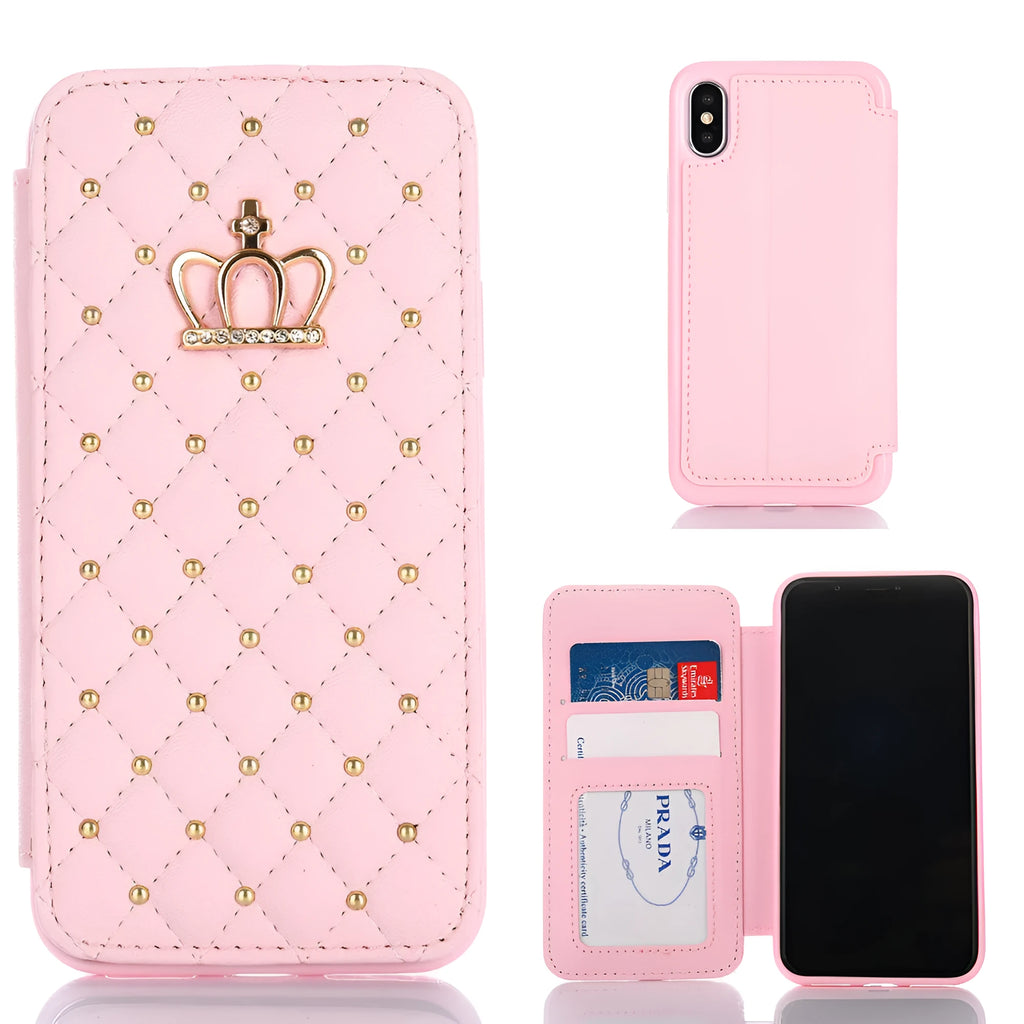 Crown Card Leather Case for Samsung Galaxy flip case with card slot in four colours Black Pink White Rose Red