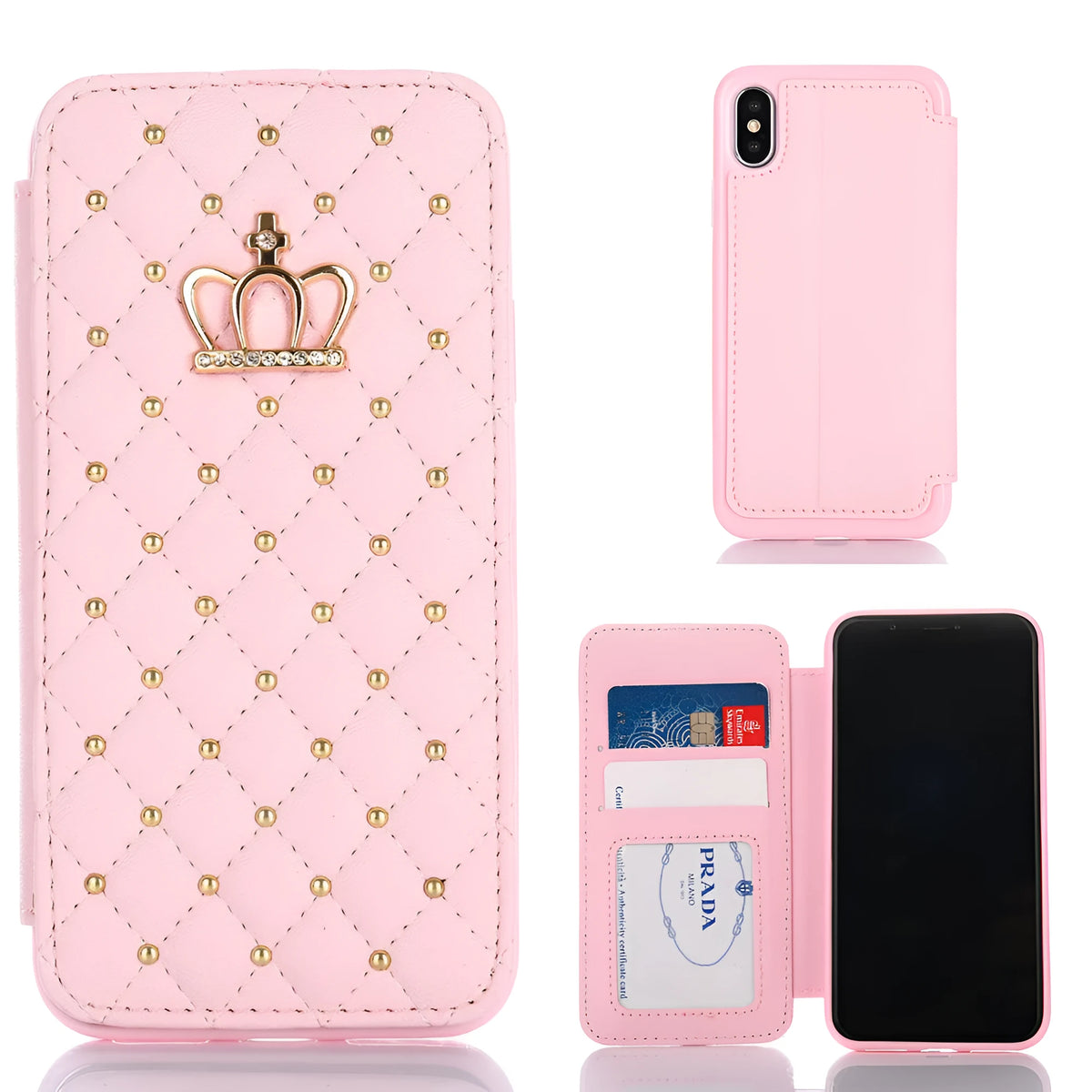 Crown Card Leather Case for Samsung Galaxy flip case with card slot in four colours Black Pink White Rose Red