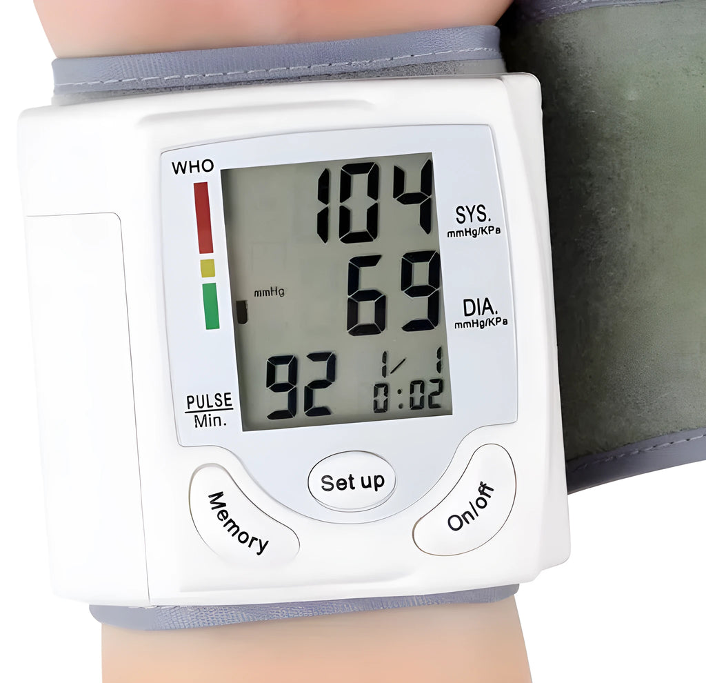 Grey portable wrist blood pressure monitor with compact 70mm width design