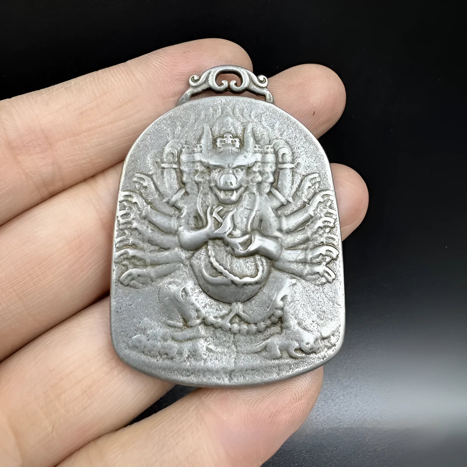 Chinese style iron pendant ornament with Aryaacalanatha Yamantaka geometric design