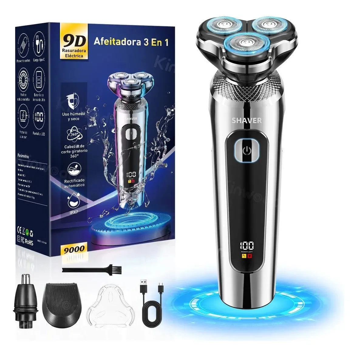 Digital USB rechargeable beard trimmer with LED display and washable floating cutter head