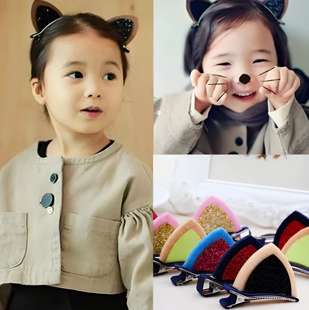 Lot of cat ear style nylon barrettes for girls in six colours
