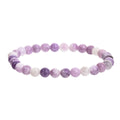 Purple natural stone geometric bead bracelet on elastic cord showing 4mm, 6mm, 8mm and 10mm size options