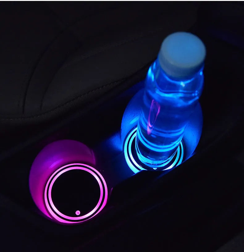 LED cup coaster with 7 colours USB rechargeable for car cup holder, 68mm acrylic