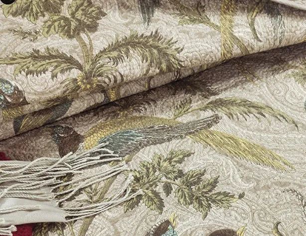 Blue cotton bedspread with American floral and bird pattern, three-piece quilted set