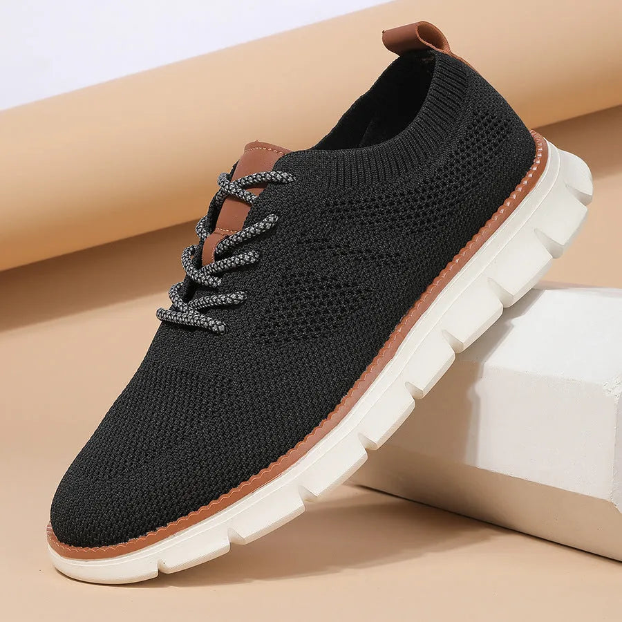 Men's grey and black mesh casual sneaker with round toe and low heel