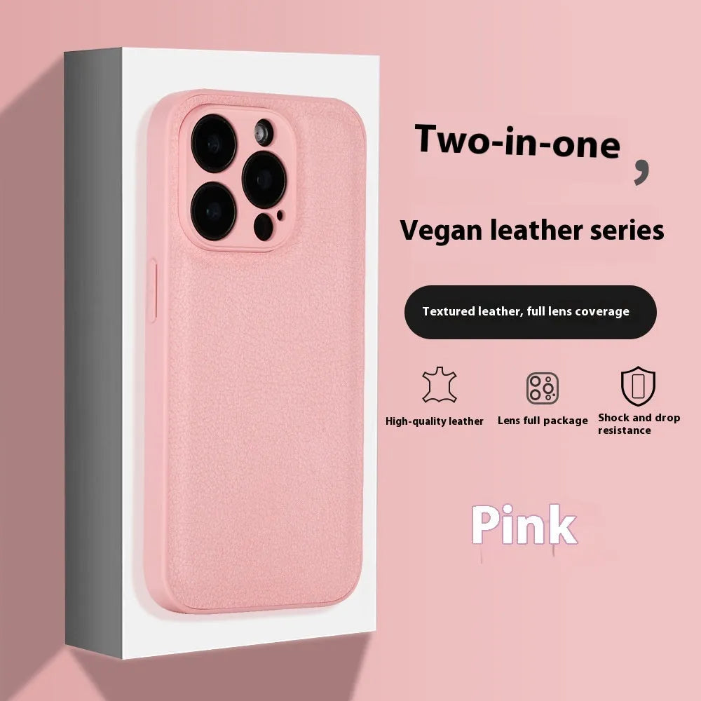 Lychee pattern imitation leather phone case for iPhone 16 Pro Max in gold colour with textured finish