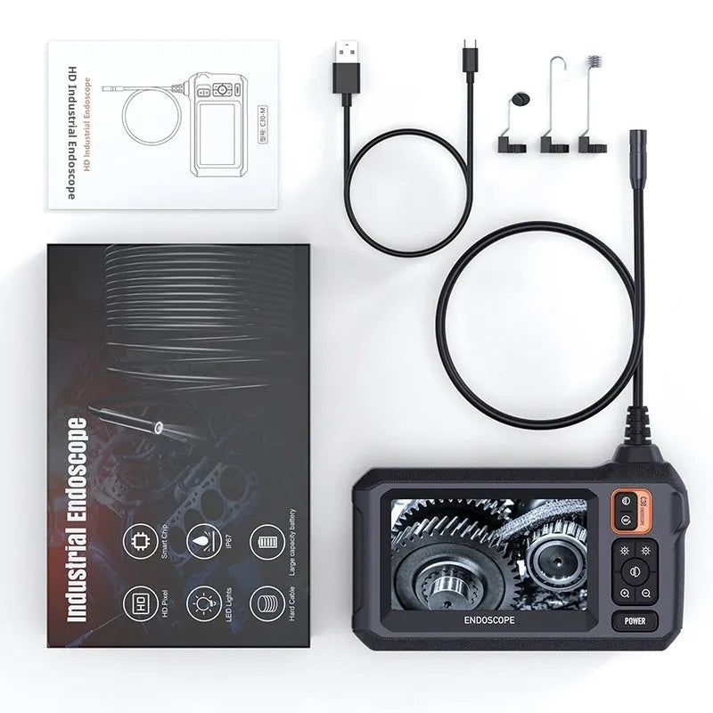 HD handheld camera with built-in screen for pipeline inspection and mobile phone repair, black and orange colour