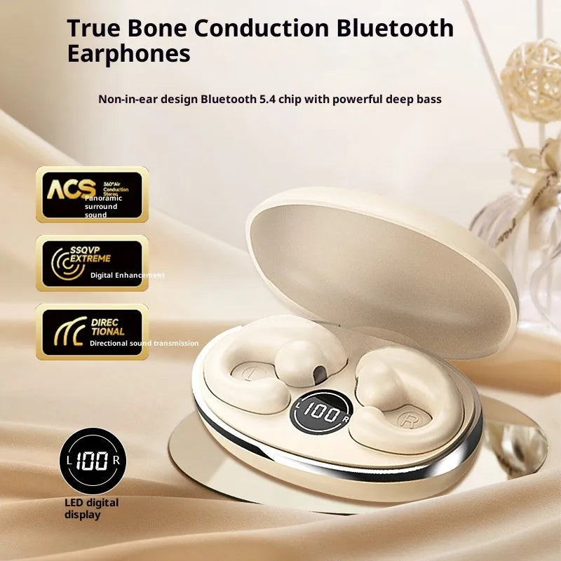 Black bone conduction wireless Bluetooth headset QK01 model on white background