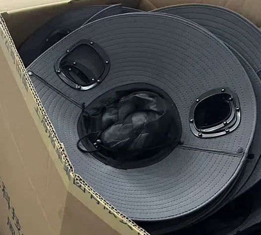 Men's grey solar fan cap with large sun-shading eave and integrated cooling fan