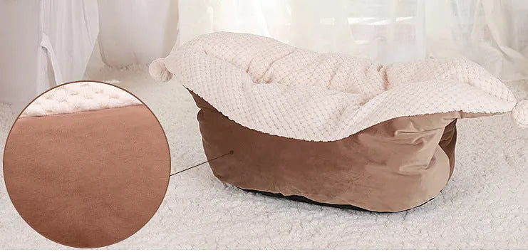 Small to medium pet boat nest bed in cloth for cats, available in five colours including gray