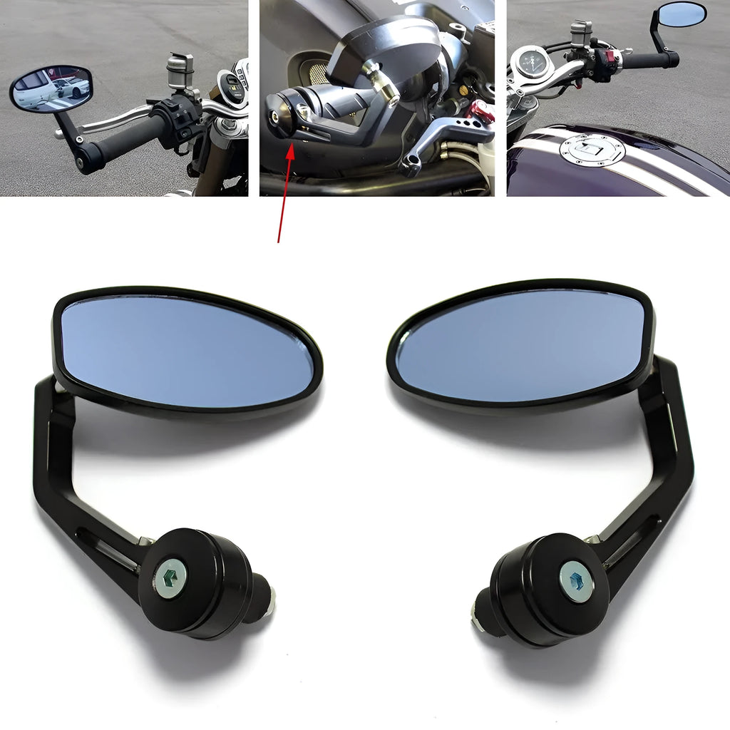 Motorcycle refitting rearview mirror with aluminium alloy body and blue glass on handlebars