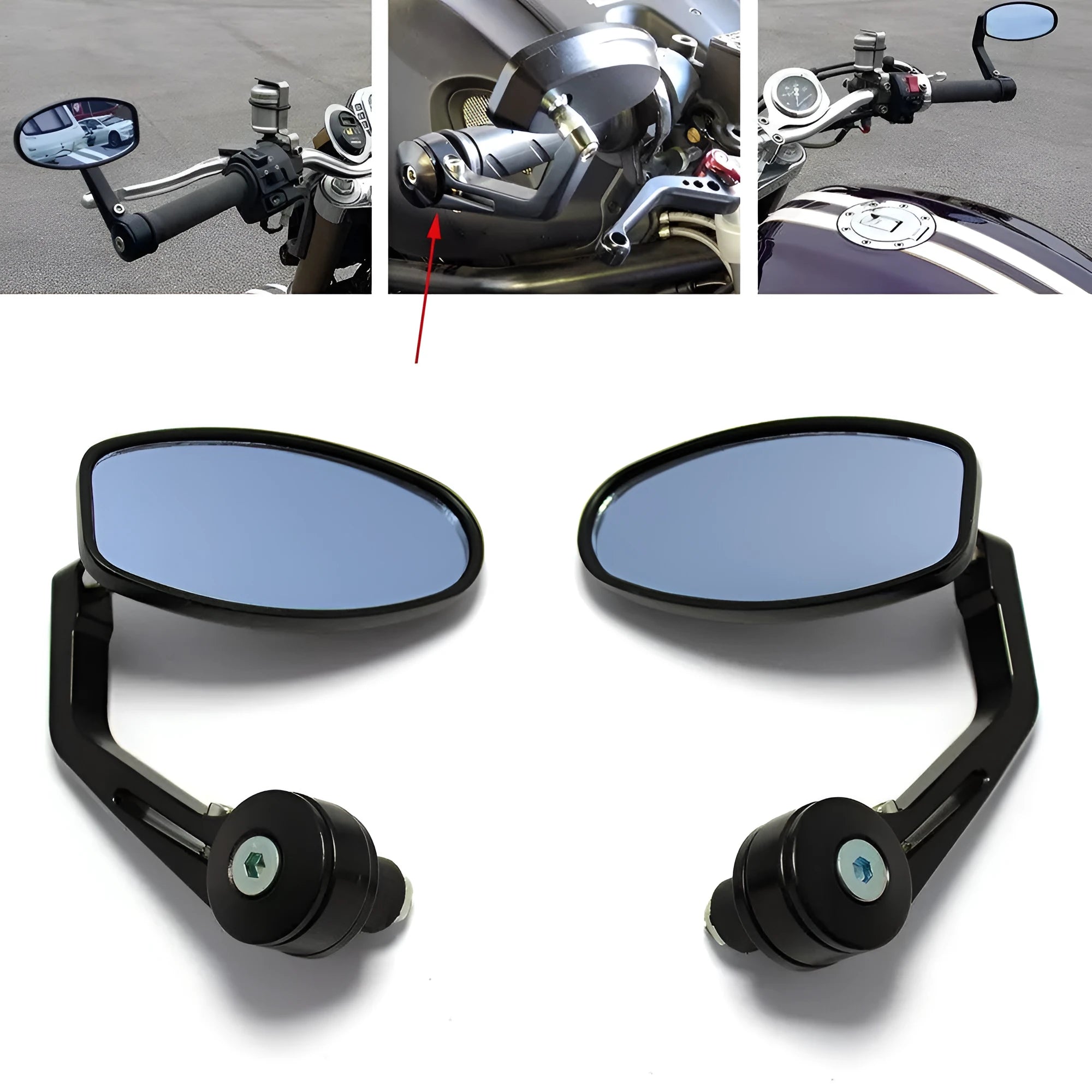 Motorcycle refitting rearview mirror with aluminium alloy body and blue glass on handlebars