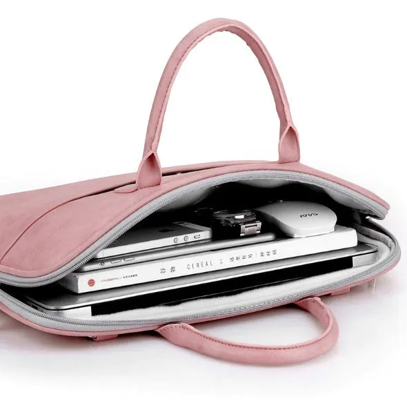Faux leather laptop bag for women in black with zipper closure, waterproof and shockproof, for 15.6 inch laptop