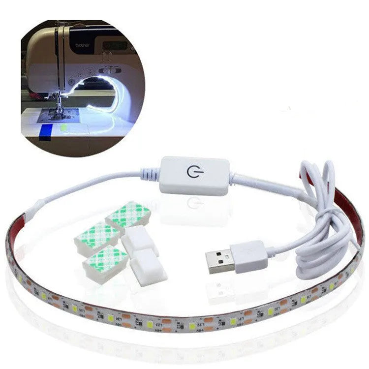 Photon flexible USB LED light strip bent into a curve showing its 60 small white LED beads.