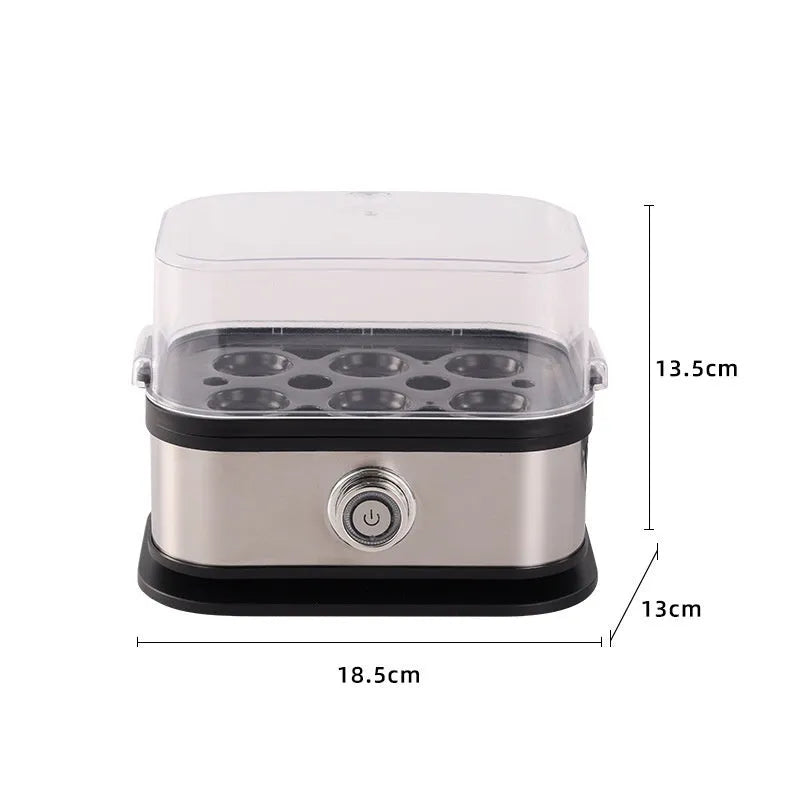 Black stainless steel portable egg boiler with car adapter plug for travel cooking