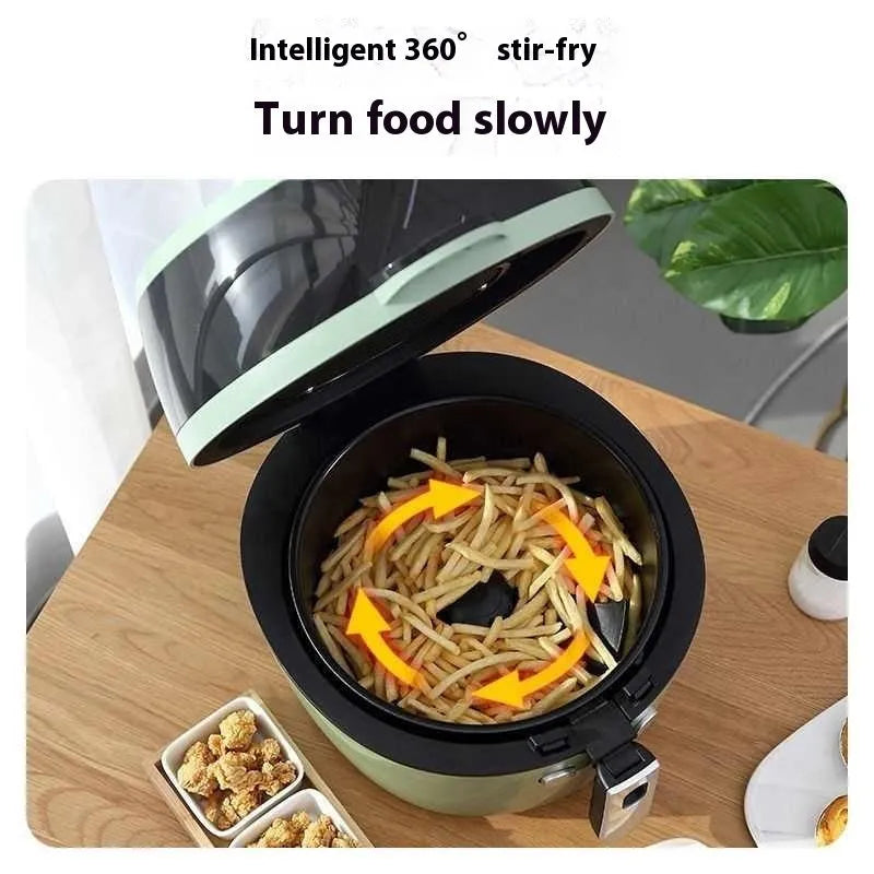 Visible air fryer oven with mechanical buttons and 8-litre nano-ceramic coated pot