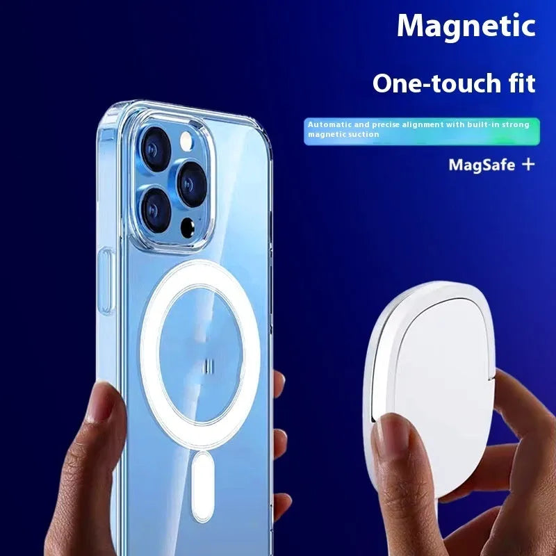 Straight edge airbag transparent magnetic phone case for Apple iPhone 16 and 16 Plus, PC material, simple style, clear colour