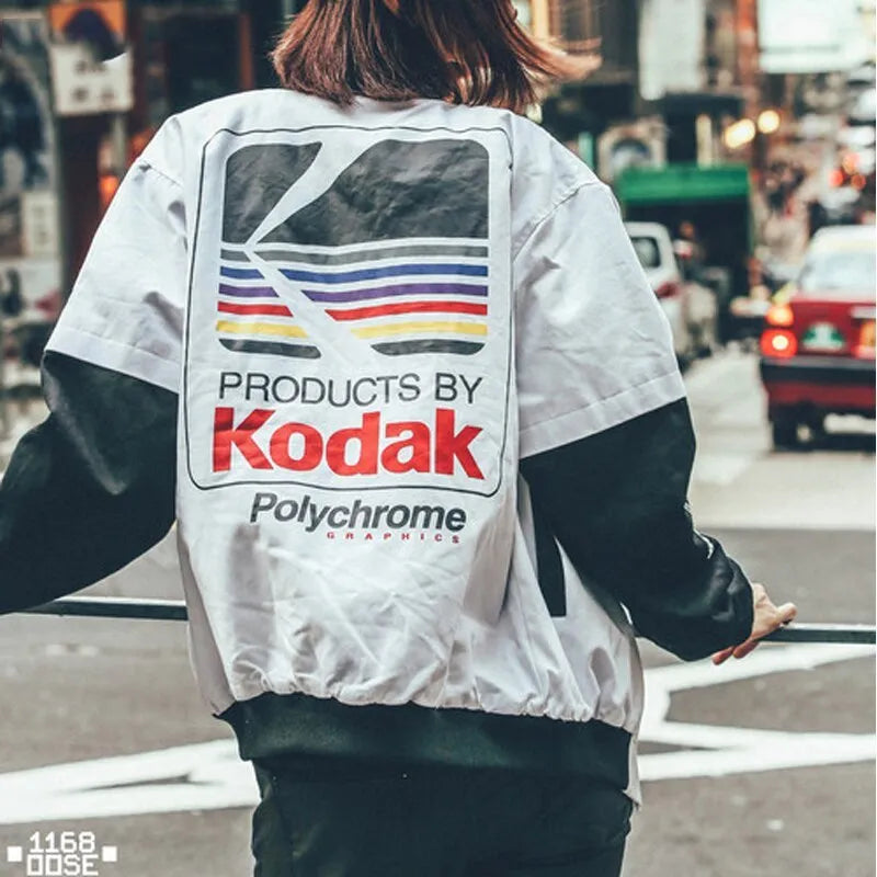Hip hop style cotton print baseball jacket for men and women, grey colour, front view with side pockets