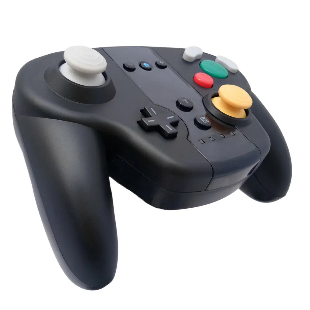 Black wireless Bluetooth gamepad for Nintendo Switch and PC with analogue sticks and face buttons.