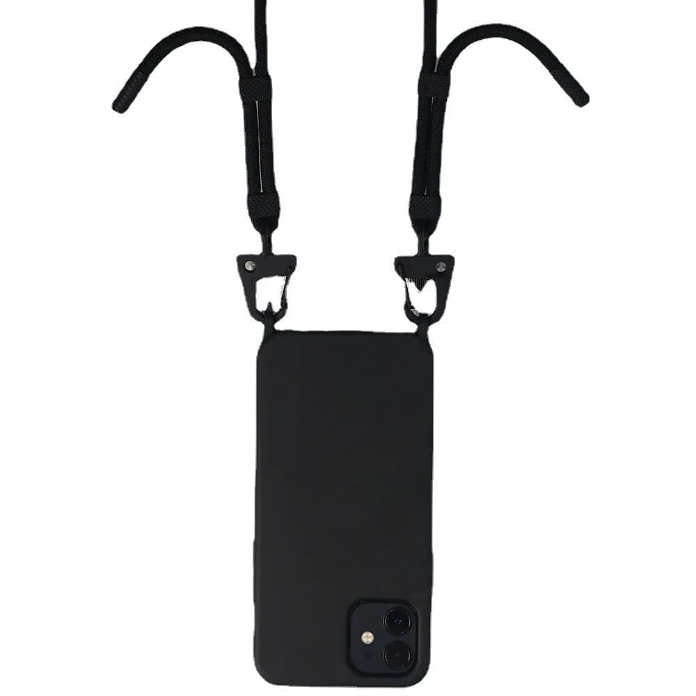 TPU cross-body lanyard phone case for iPhone in black with integrated strap