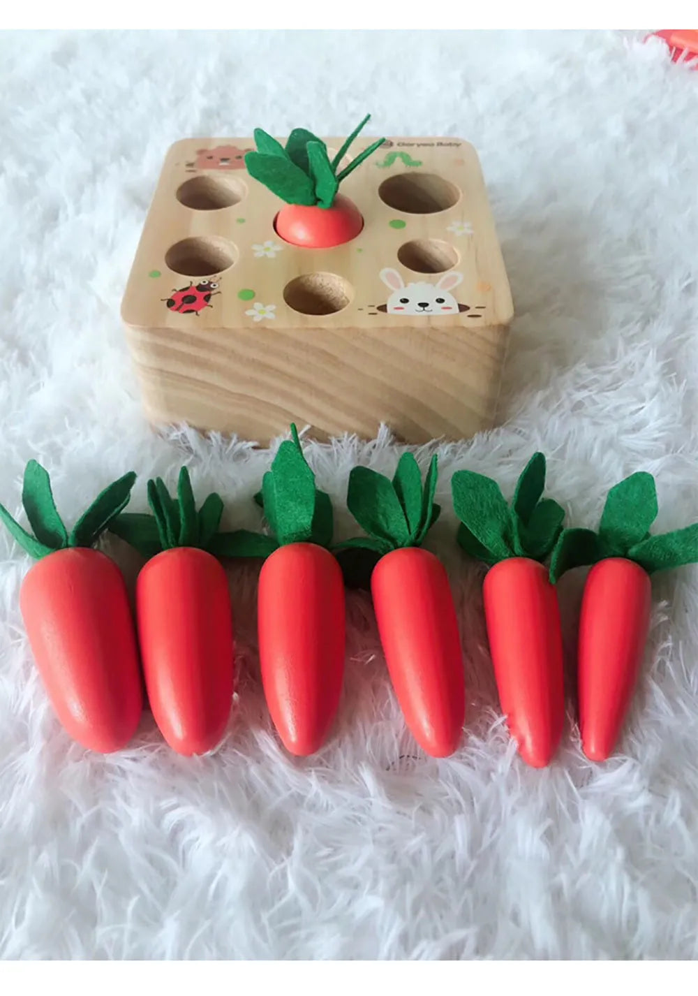 Educational wooden stacking toy with harvest carrots design for children aged 2-4 years