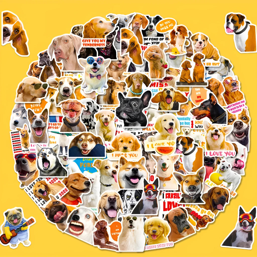 Pack of 100 realistic dog facial expression stickers in Nordic style for craft projects