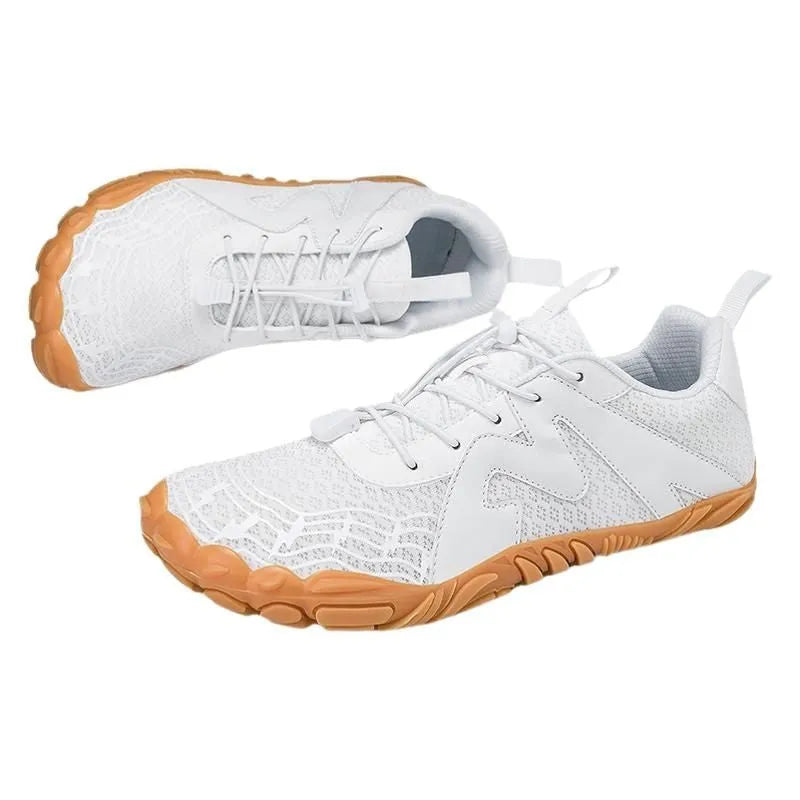Couple sports climbing shoes in A83 colours with Flyknit lining and rubber soles
