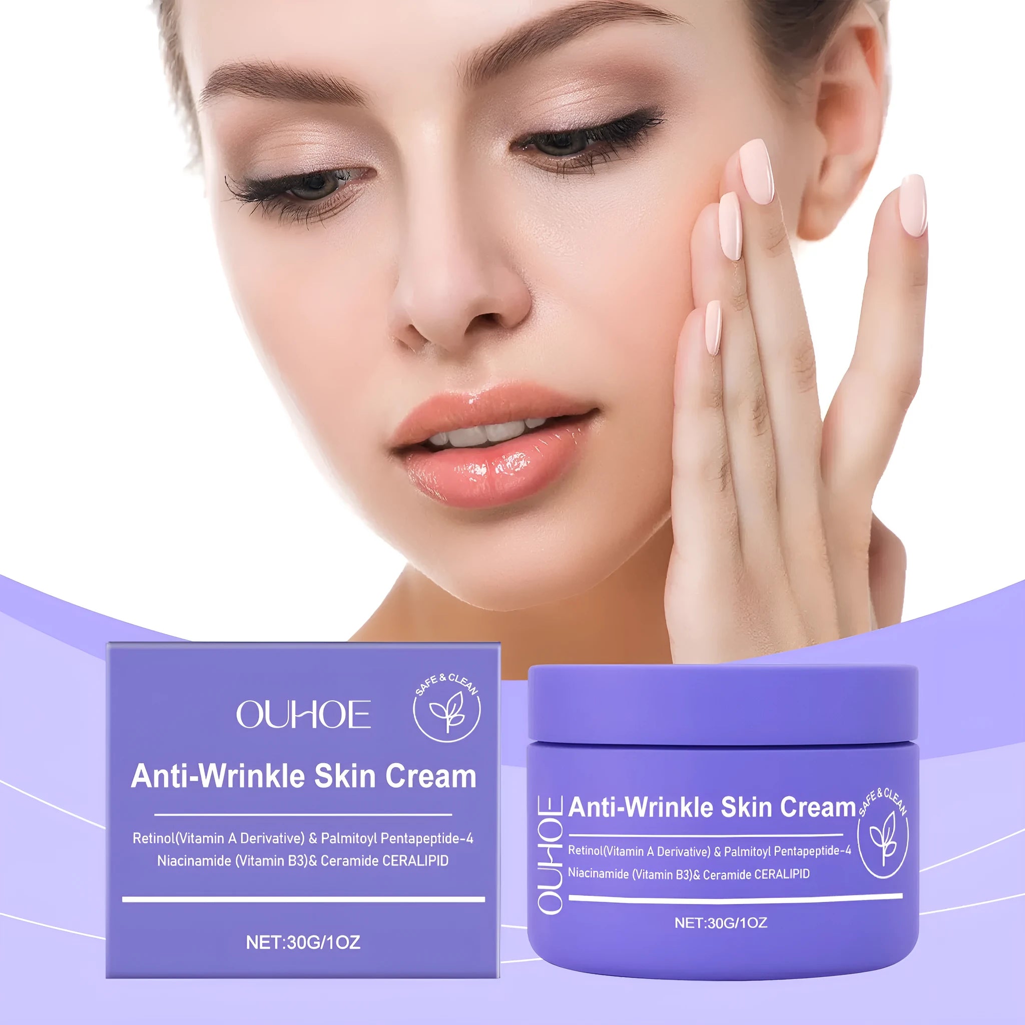 30g jar of moisturising neck cream with retinol and ceramides for daily skincare.