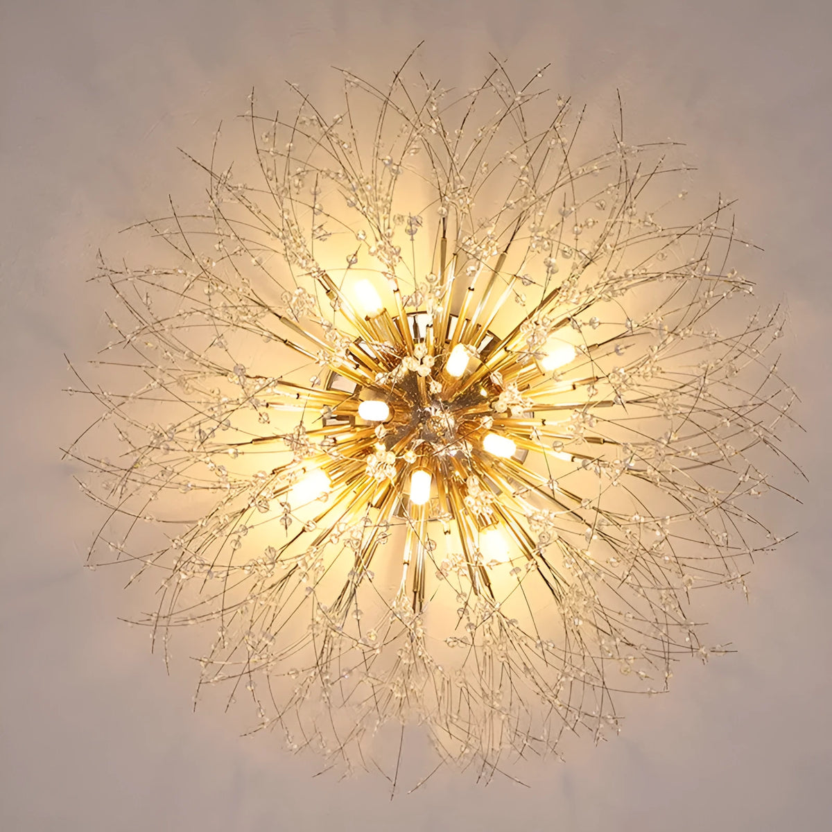 Dandelion crystal ceiling lamp chrome finish 40cm round shade wrought iron LED