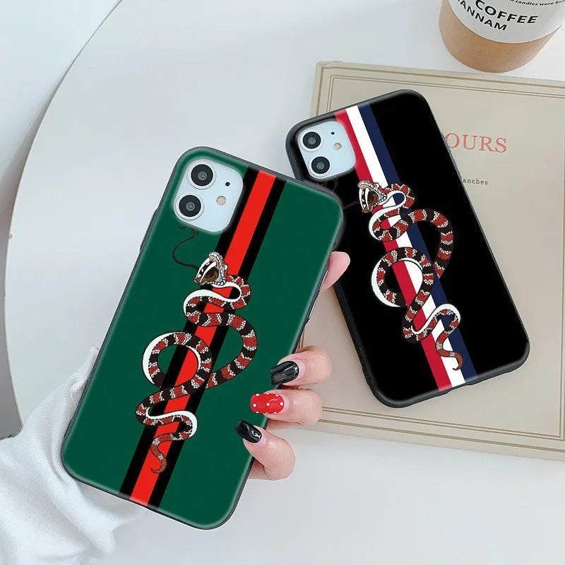 Frosted soft silicone iPhone case featuring a cartoon snake pattern design.