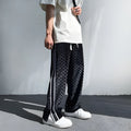 Falling Sense straight loose fit wide leg casual polyester trousers in grey, front view