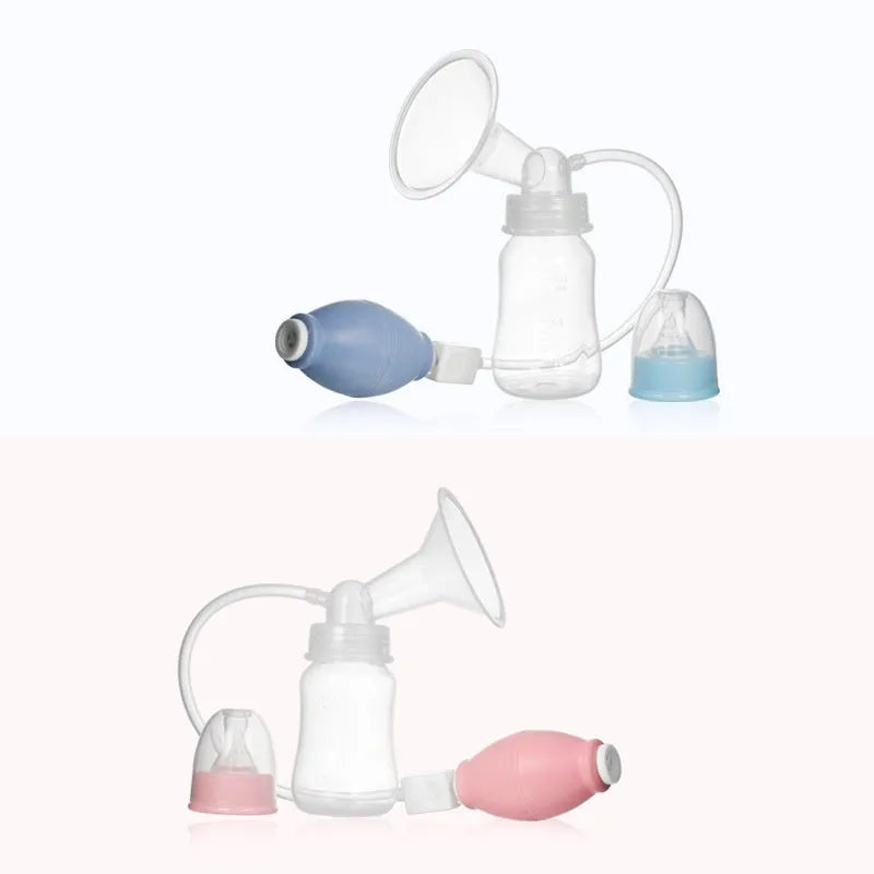 Pink silicone manual hand-kneaded breast pump on light background